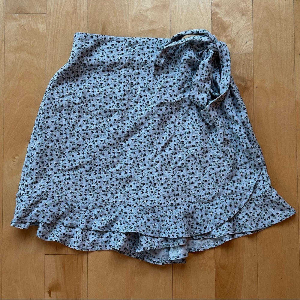 Mango Girls (14) Floral Blue Wrap Mini Skirt Shorts with Ruffles